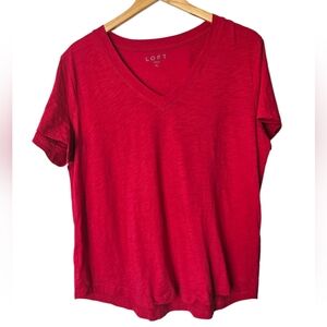 LOFT Red Short Sleeve Relaxed Fit Cotton V Neck Tee Shirt, Size XL